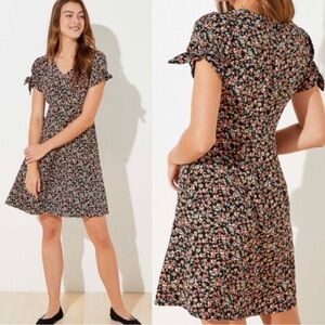 LOFT Floral Tie Sleeve Pocket Flare Dress